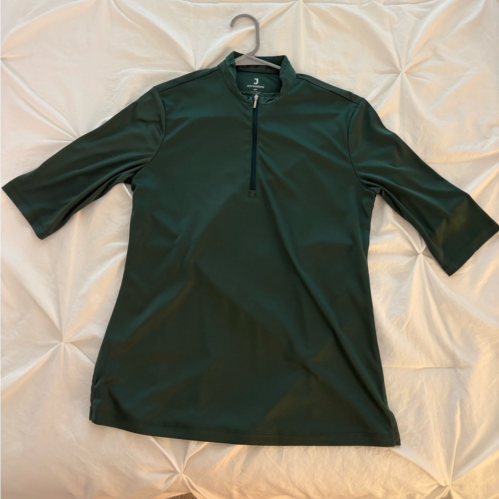 Dark Green Equestrian Riding Quarter Zip Crop Sleeve Shirt Size S